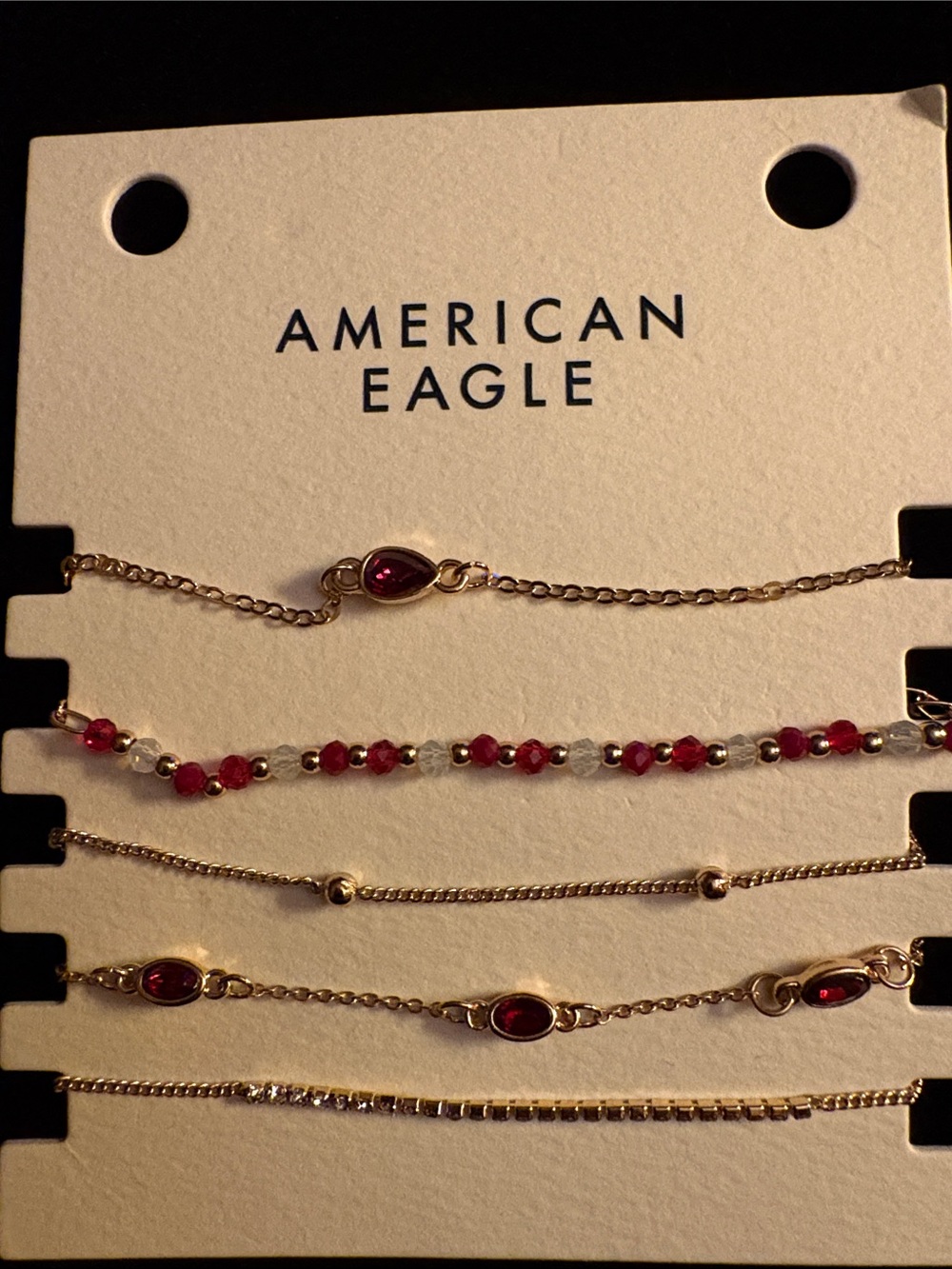 New American Eagle Outfitters Gold and Red Layered 5 Bracelet Set